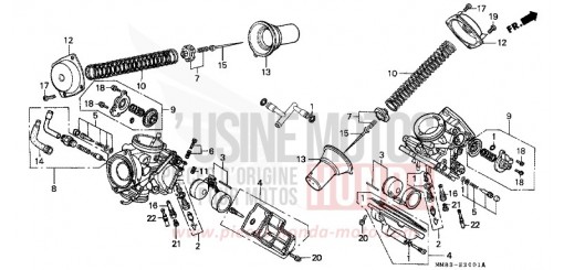 CARBURATEUR (PIECES CONSTITUTIVES) VT1100CJ de 1988